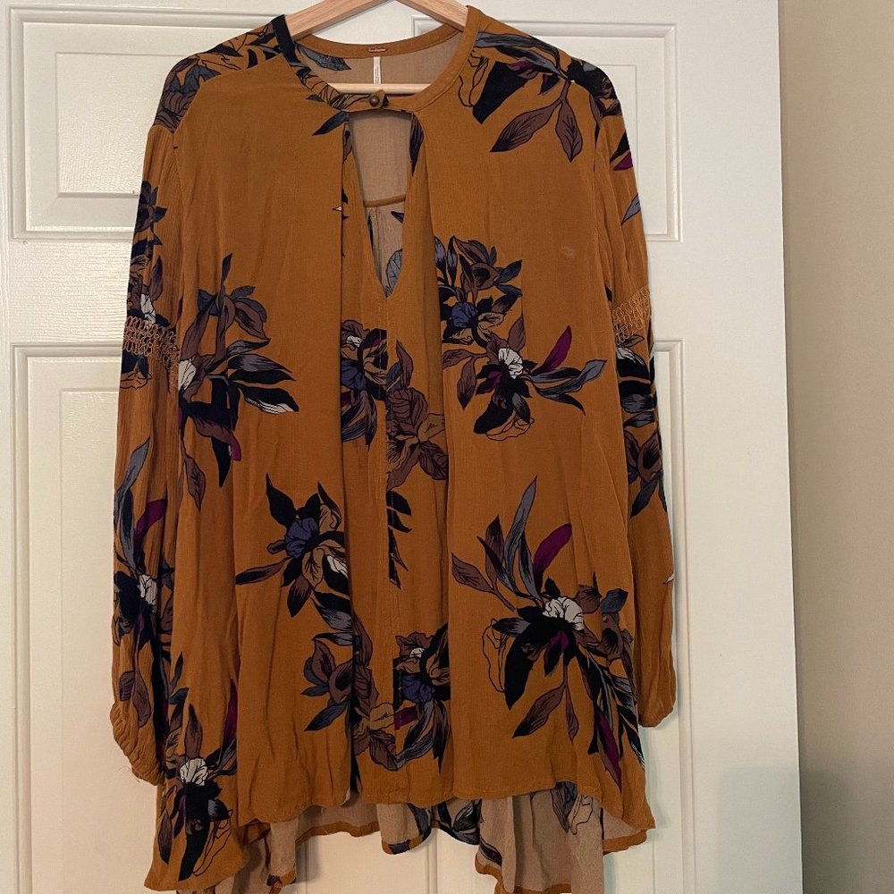 Free People Sz XS Mustard Yellow Dress Long-Sleeve with Pockets!